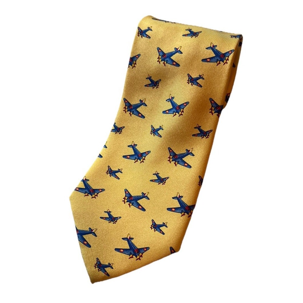 Ralph Lauren Theme Tie Butter Yellow With Blue Planes Light Academic Going Out